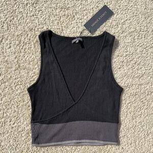 Savage X Fenty Featherweight Knit Top Black Grey MEDIUM NWT